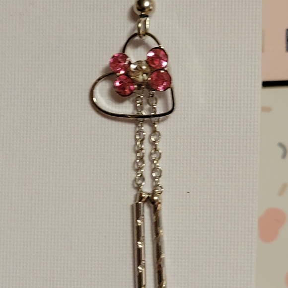 Long silver/pink bow earrings - Picture 2 of 2